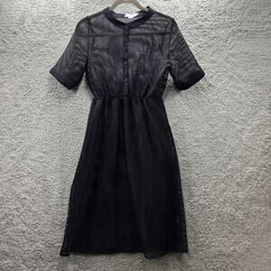 Lili‎ Sidonio Medium Dark Blue Mesh Dress Short Sleeves Elastic Waistband